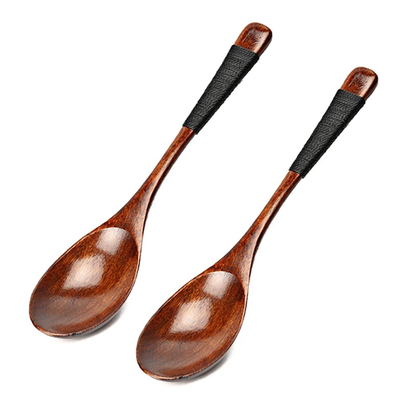 2Pcs Wooden Spoons Japanese Wood Rice Soup Spoon