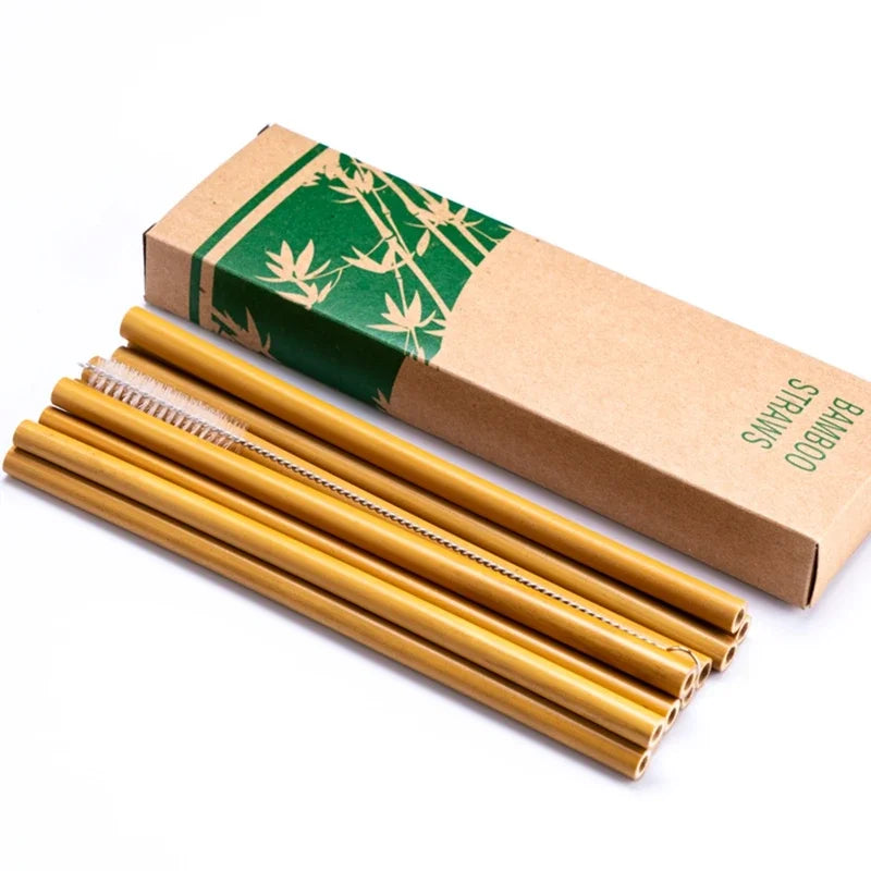 Reusable Straws Set with Brush Bamboo Drinking Straw