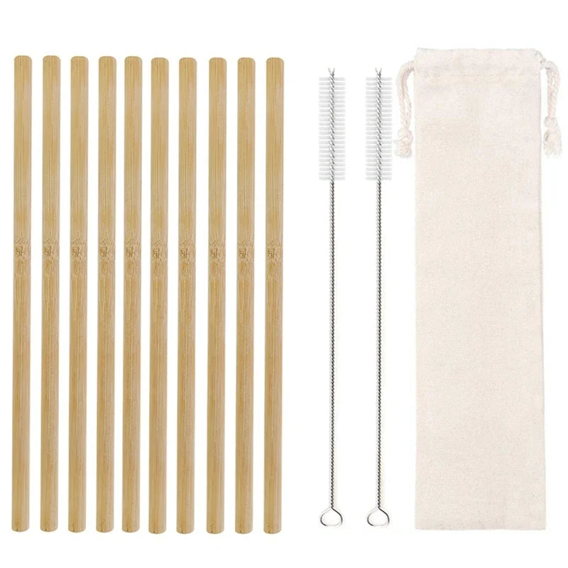 Reusable Straws Set with Brush Bamboo Drinking Straw