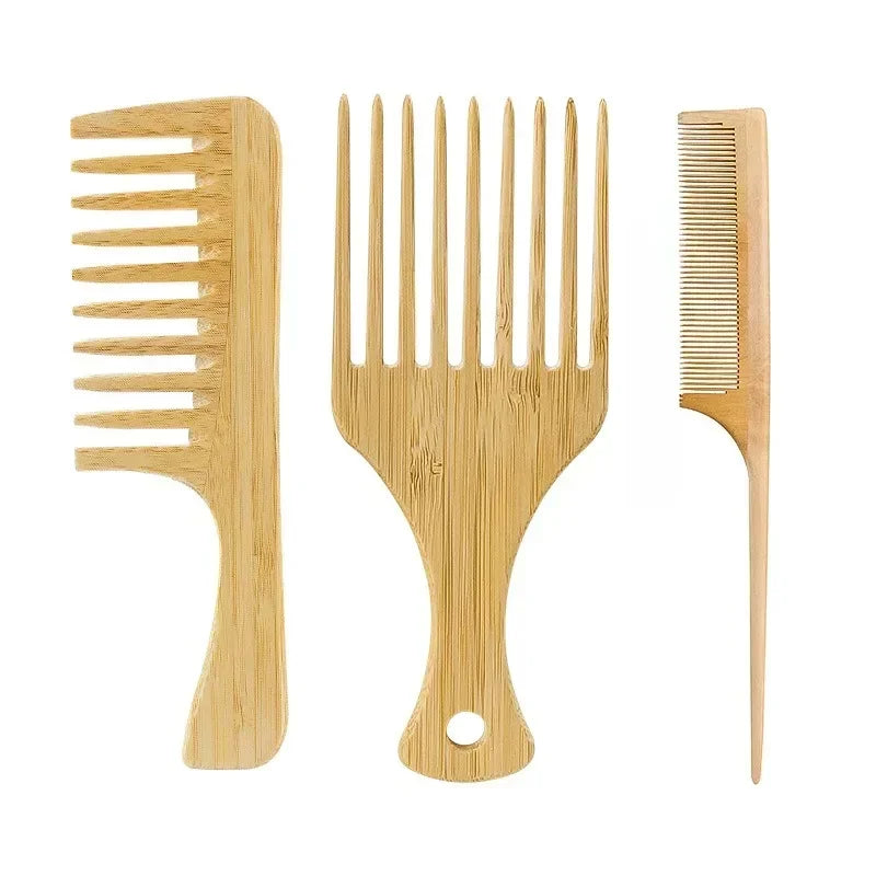Natural Bamboo Wooden Hair Comb Anti-Static Afro Fork Combs