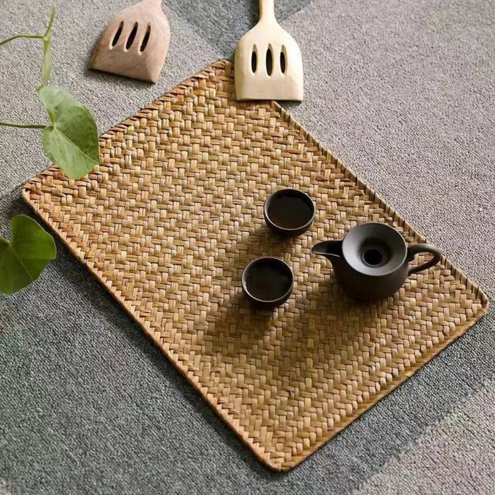 Natural Woven Rattan Table Placemats Rectangular Washable Table Mats