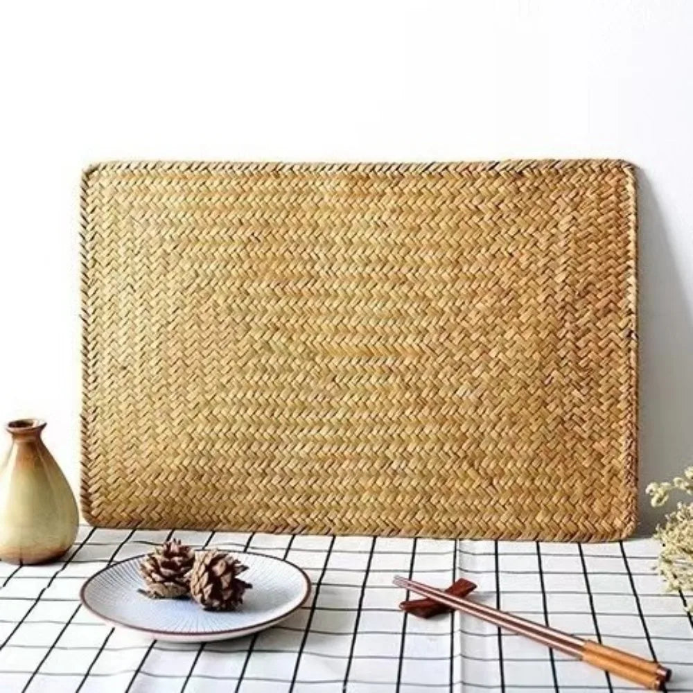 Natural Woven Rattan Table Placemats Rectangular Washable Table Mats