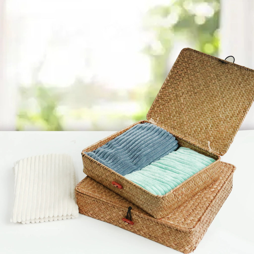 2 Pcs Seagrass Baskets With Lid Wicker Storage Basket