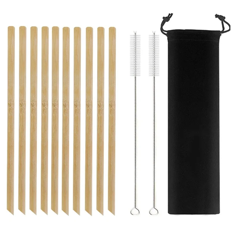 Reusable Straws Set with Brush Bamboo Drinking Straw