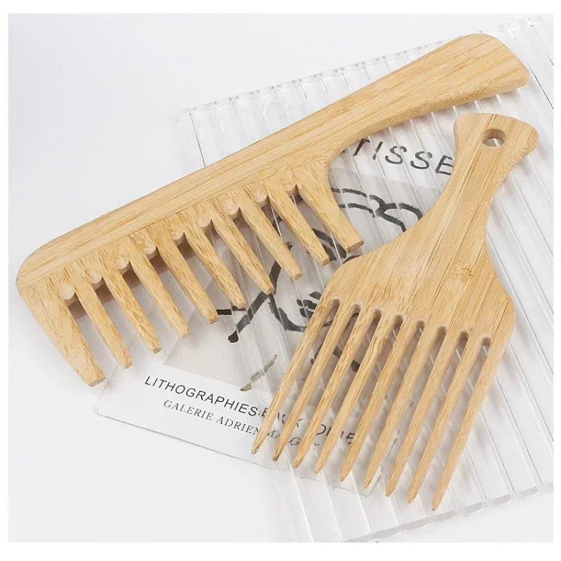Natural Bamboo Wooden Hair Comb Anti-Static Afro Fork Combs