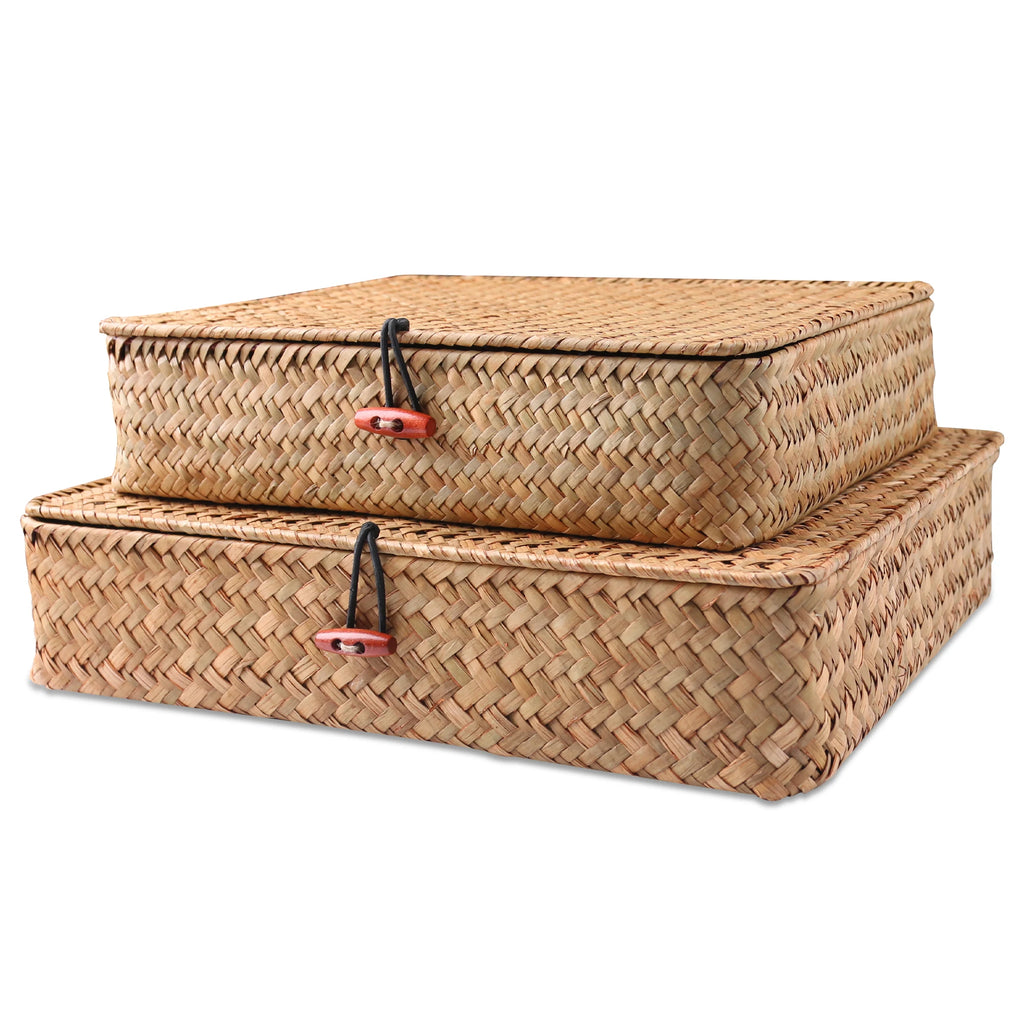 2 Pcs Seagrass Baskets With Lid Wicker Storage Basket