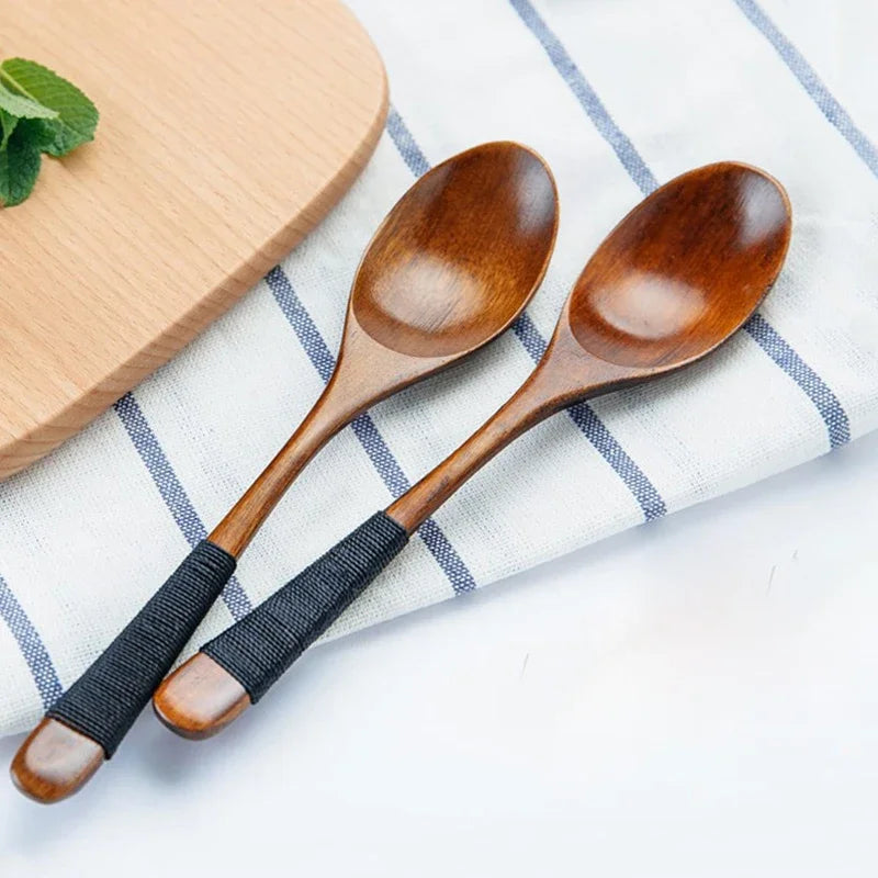 2Pcs Wooden Spoons Japanese Wood Rice Soup Spoon