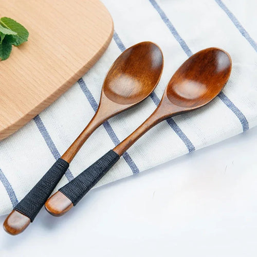 2Pcs Wooden Spoons Japanese Wood Rice Soup Spoon