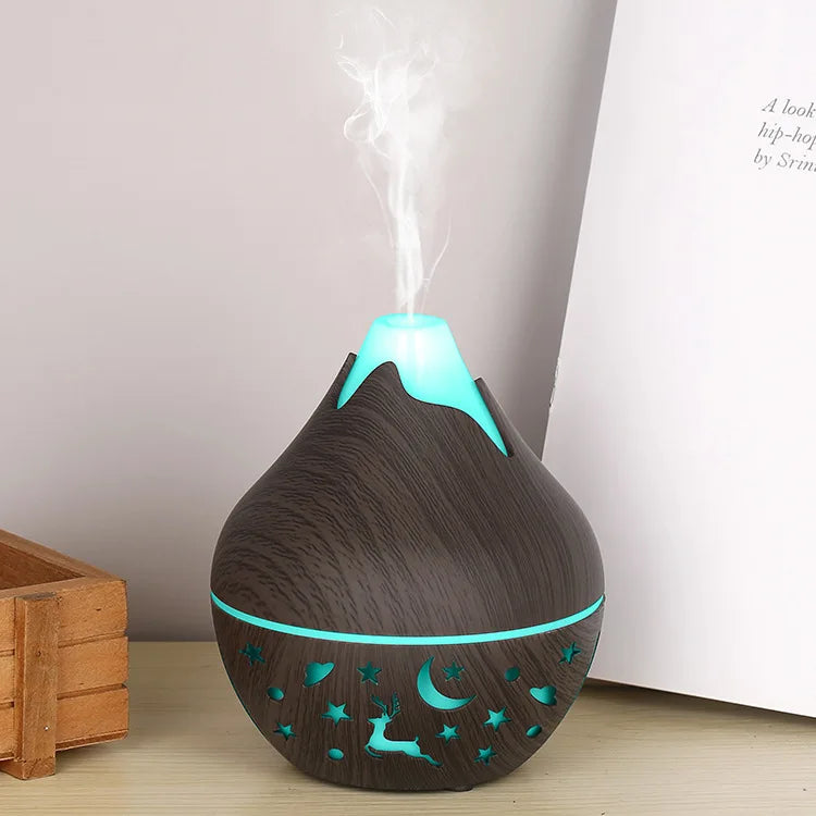 Mini Snow Mountain Hollow Out Wood Grain Aromatherapy Humidifier
