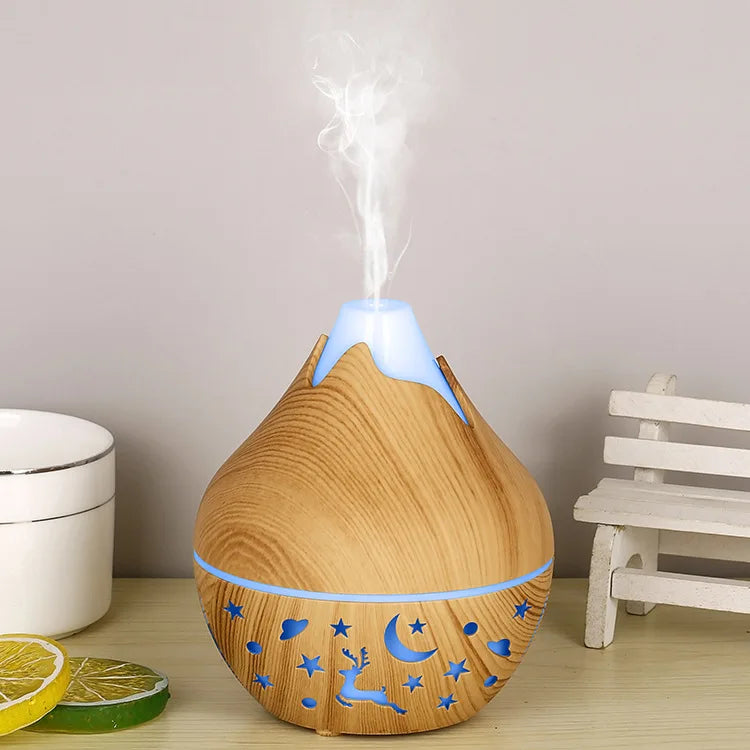 Mini Snow Mountain Hollow Out Wood Grain Aromatherapy Humidifier