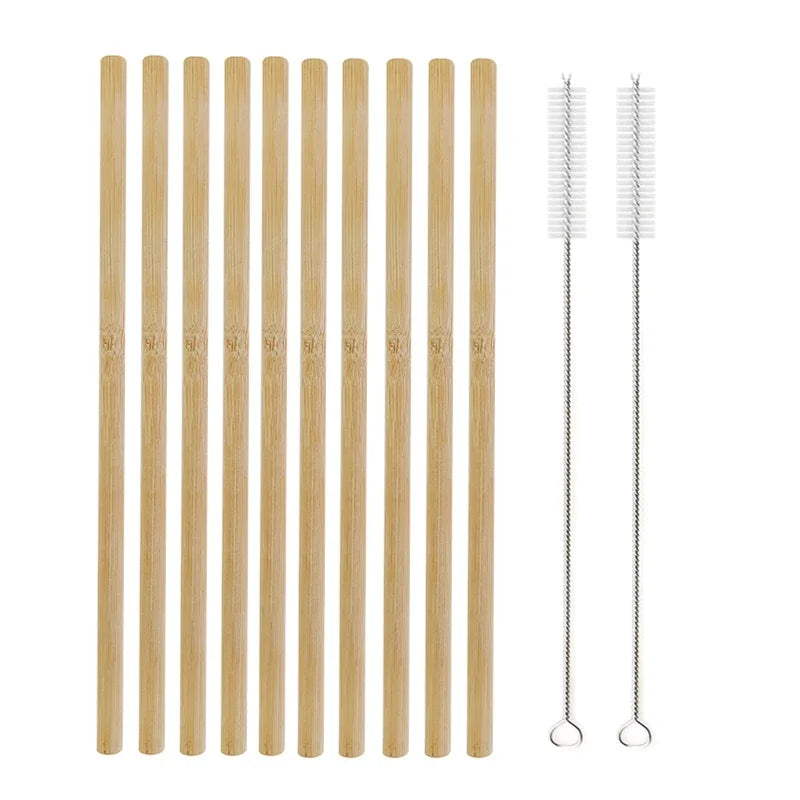 Reusable Straws Set with Brush Bamboo Drinking Straw