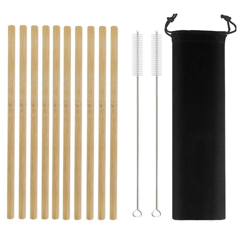 Reusable Straws Set with Brush Bamboo Drinking Straw