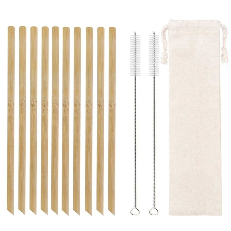 Reusable Straws Set with Brush Bamboo Drinking Straw