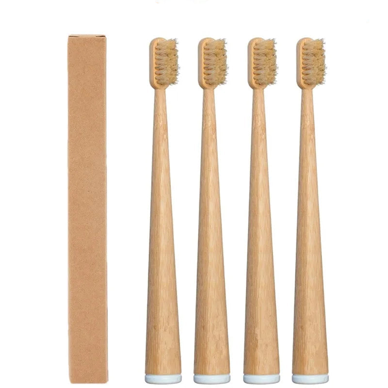 4-Pack Natural Bristle Bamboo Toothbrushes
