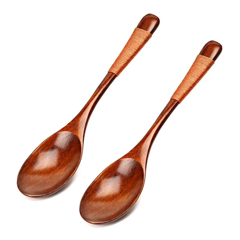 2Pcs Wooden Spoons Japanese Wood Rice Soup Spoon