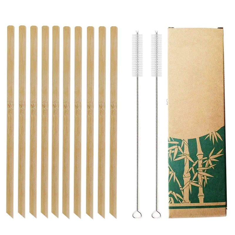 Reusable Straws Set with Brush Bamboo Drinking Straw