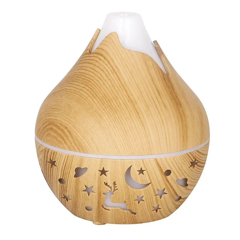 Mini Snow Mountain Hollow Out Wood Grain Aromatherapy Humidifier