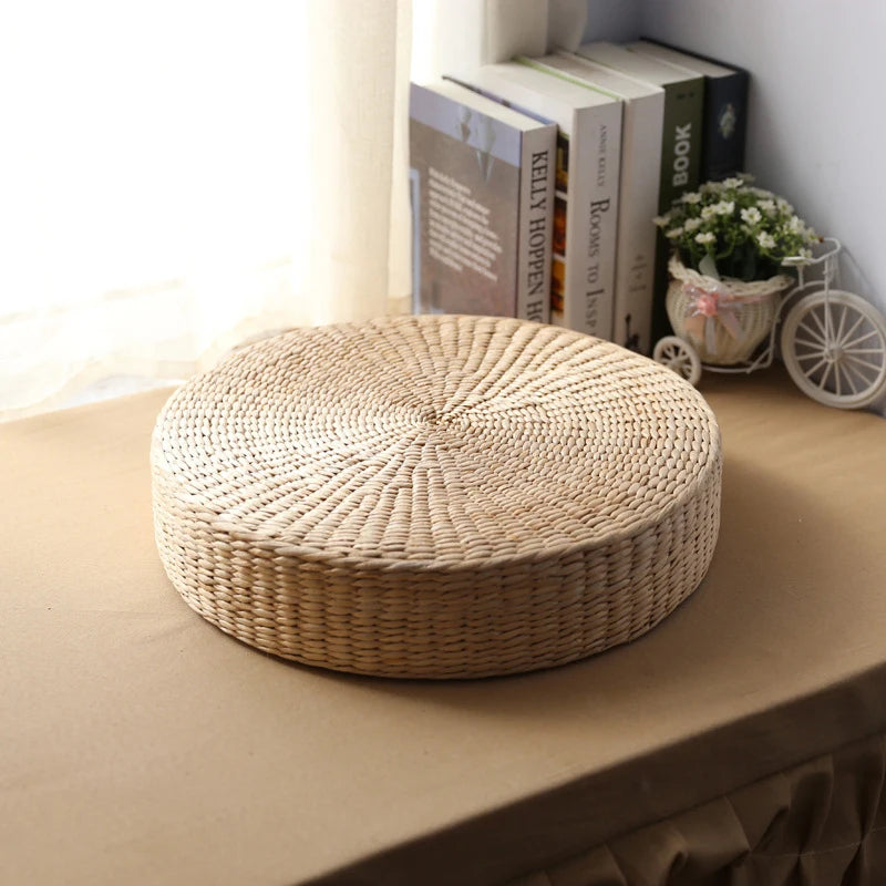 Meditation Cushion Round Straw Pouf Hand Woven Mat