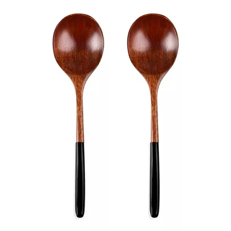 2Pcs Wooden Spoons Japanese Wood Rice Soup Spoon