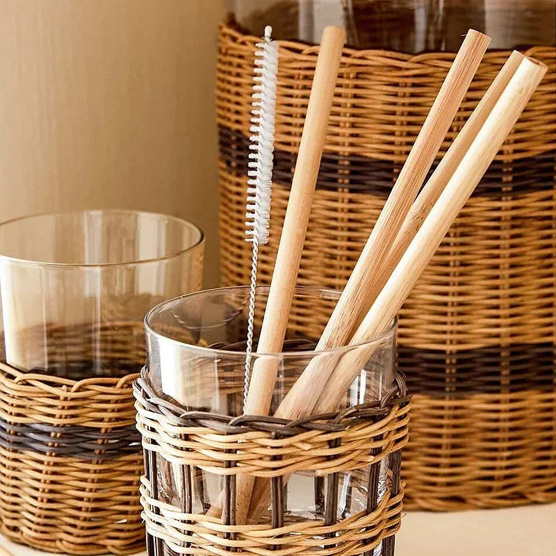 Reusable Straws Set with Brush Bamboo Drinking Straw