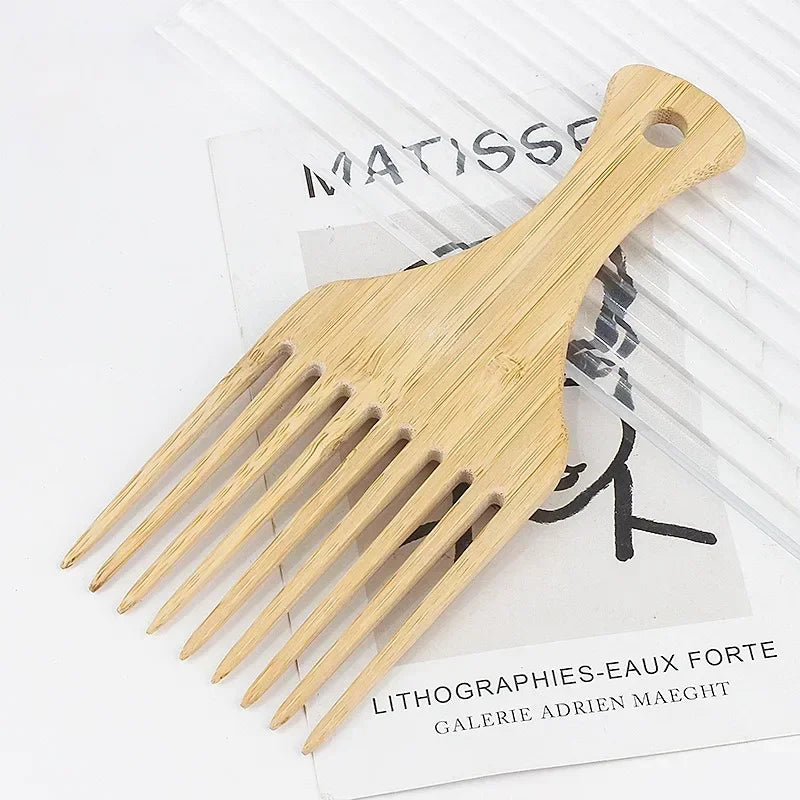 Natural Bamboo Wooden Hair Comb Anti-Static Afro Fork Combs