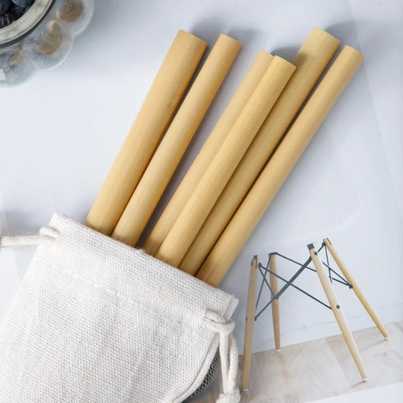 Reusable Straws Set with Brush Bamboo Drinking Straw