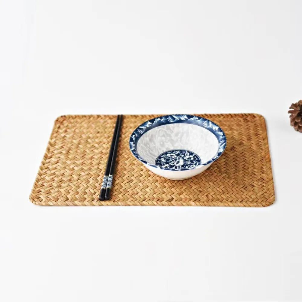 Natural Woven Rattan Table Placemats Rectangular Washable Table Mats