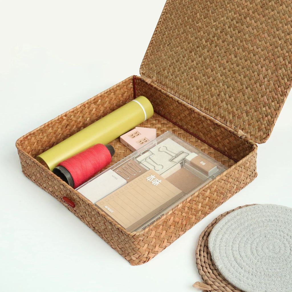 2 Pcs Seagrass Baskets With Lid Wicker Storage Basket