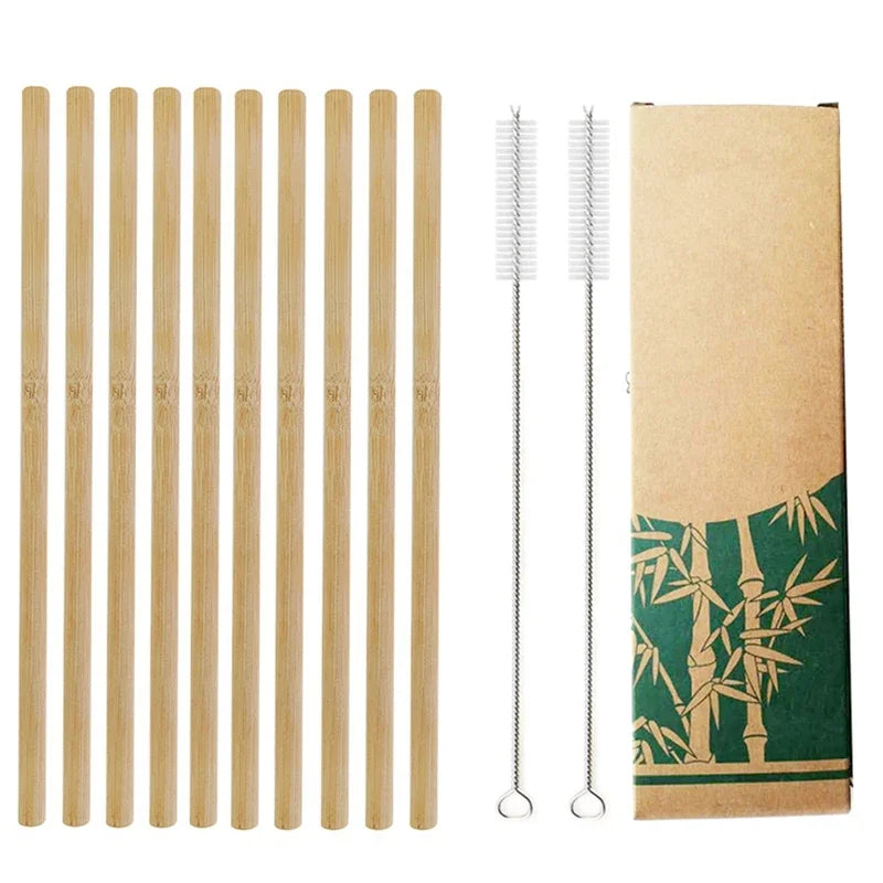 Reusable Straws Set with Brush Bamboo Drinking Straw