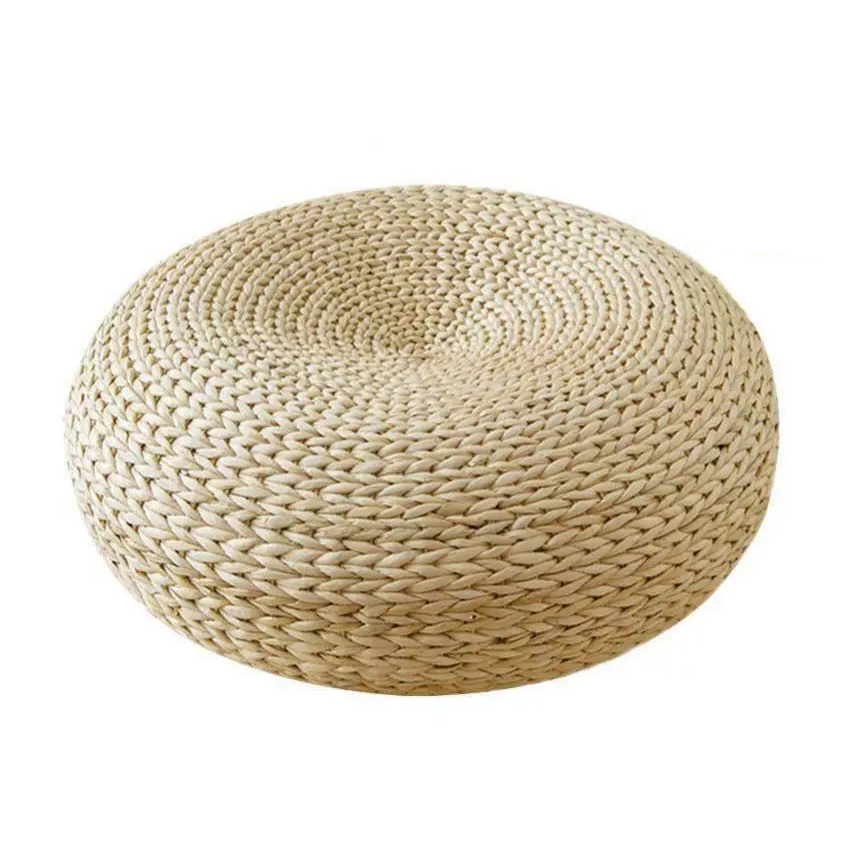 Meditation Cushion Round Straw Pouf Hand Woven Mat