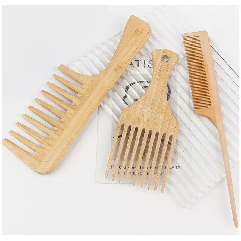 Natural Bamboo Wooden Hair Comb Anti-Static Afro Fork Combs